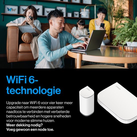 Linksys Velop Micro Mesh 6 - Router - WiFi 6 - Dual-band - Mesh WiFi - 3000 Mbps - 2-pack - Wit