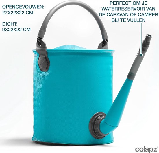 Colapz Opvouwbare Emmer en Gieter 9L - Jerrycan met Kraantje 7 tot 9 liter - Emmer met Deksel Afsluitbaar - Blauw - BPA-vrij - 27 x 22 x 22 cm - Kamperen met Caravan en Camper in 2025