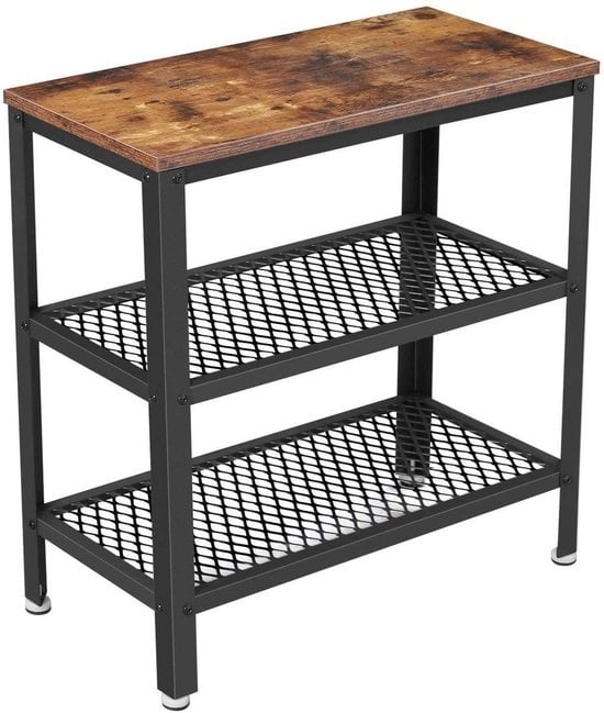 O'DADDY® Wandtafel - Sidetable Industrieel - met 2 gaasplanken - bijzettafel 60x30x60 cm - Haltafel - kleur bruin