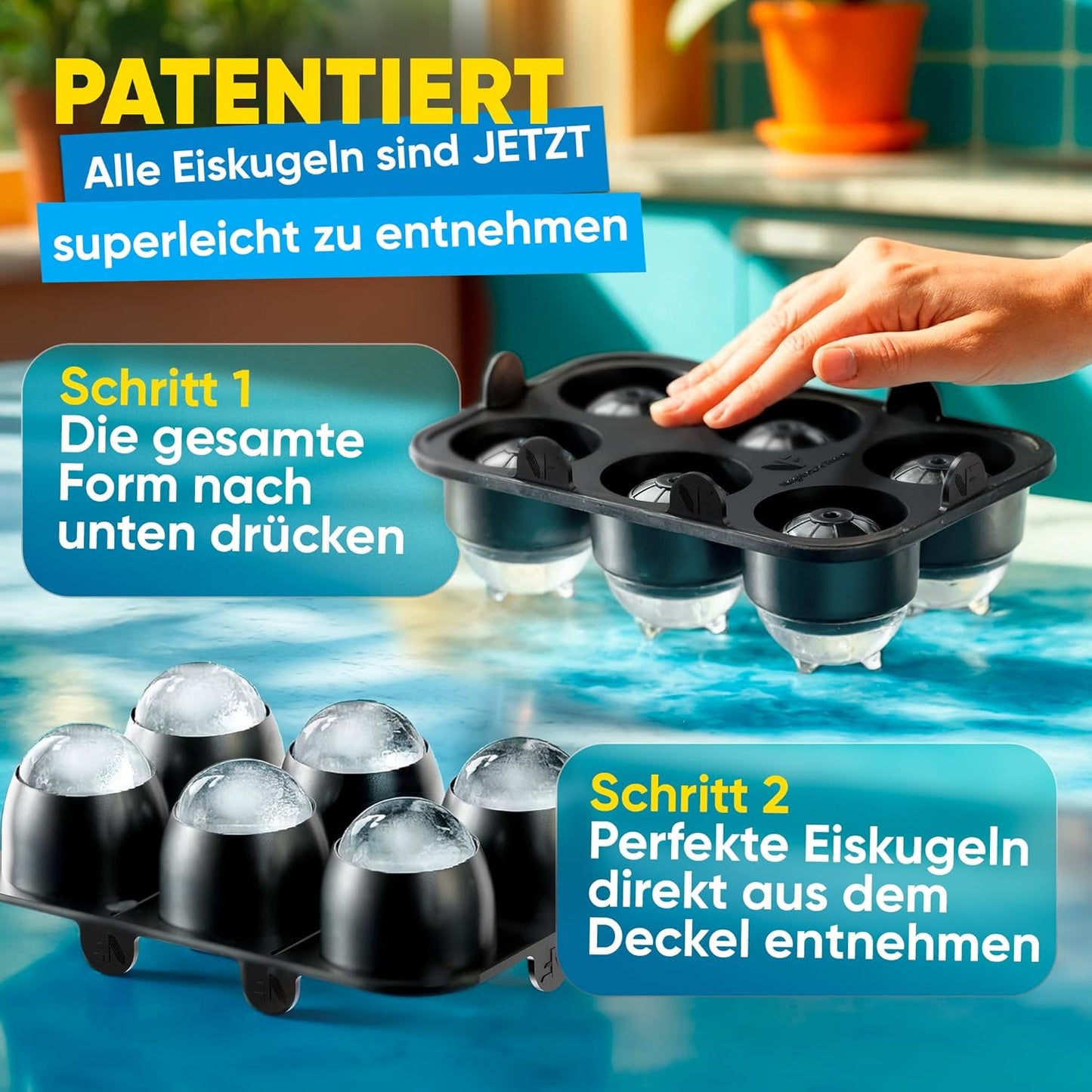 Neighbour's Friend - Gepatenteerde XXL ijsblokjesvorm Platinum - ronde grote ijsblokjesvorm voor cocktails, gin & dranken - 6 ijsballen, vaatwasmachinebestendig
