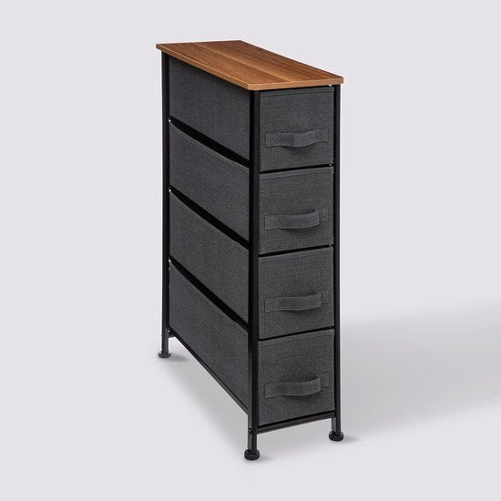 5Five Opbergmandkastje/badkamerkast - 4x manden - 20 x 48 x 77 cm - metaal/hout/stof - donkergrijs
