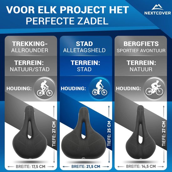 NEXTCOVER® Fietszadel City met Memory Foam 3.0 - Het origineel - ergonomisch Fietszadel Dames of Fietszadel Heren met Memory Foam 3.0 voor Maximaal Rijcomfort - Fiets Zadel Comfortabel zacht
