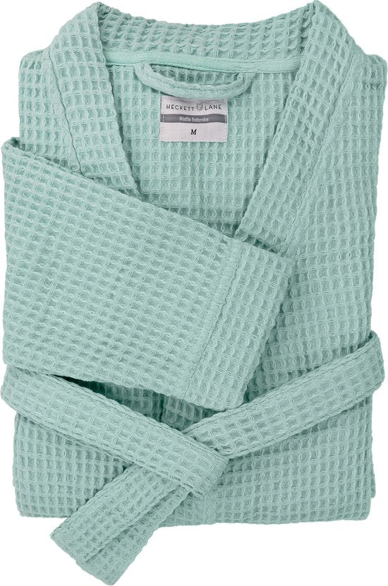 Heckettlane Badjas Wafel - Kamerjas voor Dames en Heren - L - Ochtendjas van Katoen - Geschikt voor de Sauna - Groen