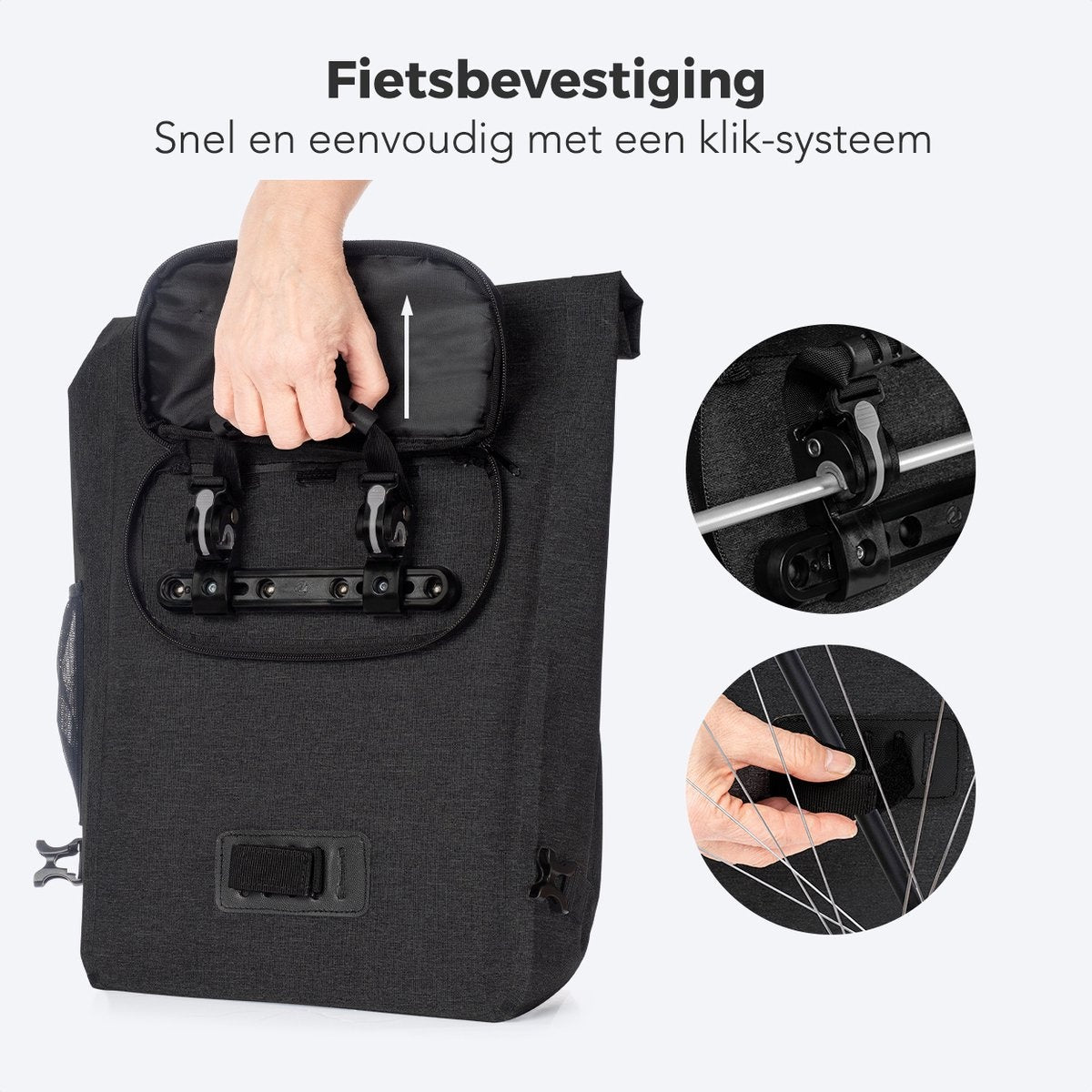 LifeGoods Enkele Fietstas - Compact - Schoudertas en Rugtas - 25L - Ronde Bagagedragers - Waterdicht - Zwart
