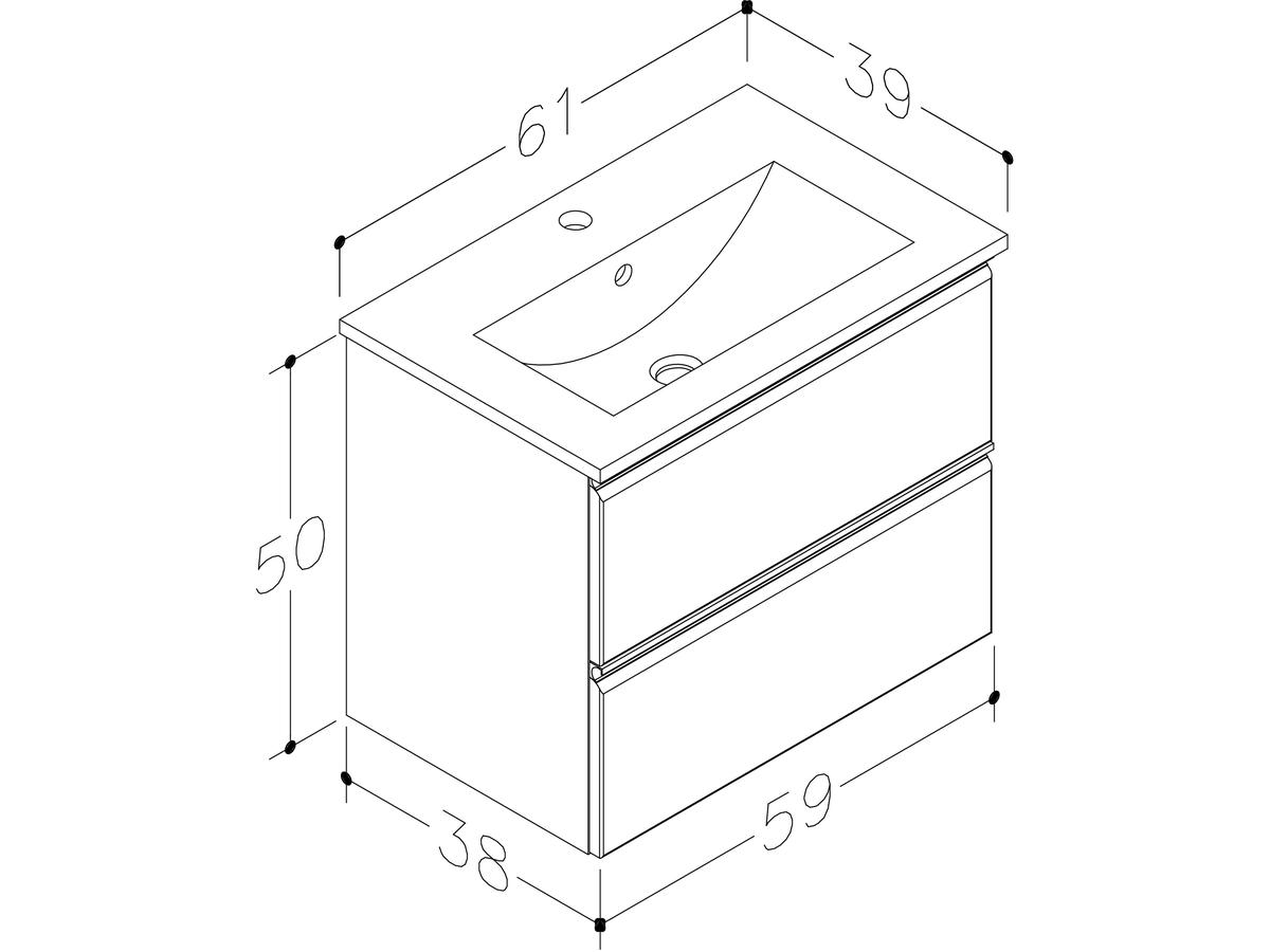 Kame Luara Badkamerwastafel - 61x39cm - Wit