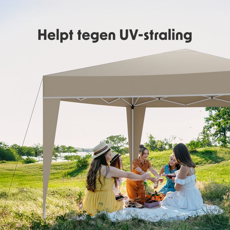 LifeGoods Partytent - Easy Up - Opvouwbaar - Waterdicht - Met Draagtas - 300 x 300 x 320 cm - Beige