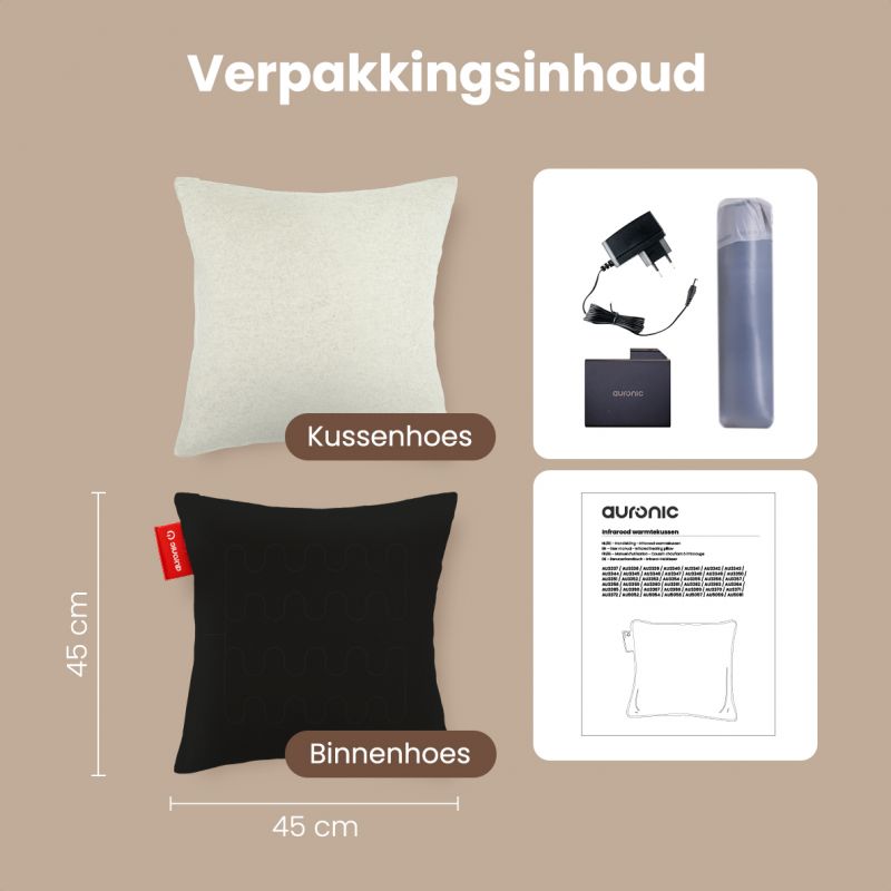 Auronic Warmtekussen Classic – draadloos & oplaadbaar elektrisch infrarood kussen – 45x45 cm – taupe