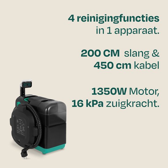 VONROC Vlekkenreiniger met stoomfunctie - Tapijtreiniger - Stoomreiniger - 1350W - 16kPa zuigkracht - incl. opzetstukken en schoonmaakmiddel