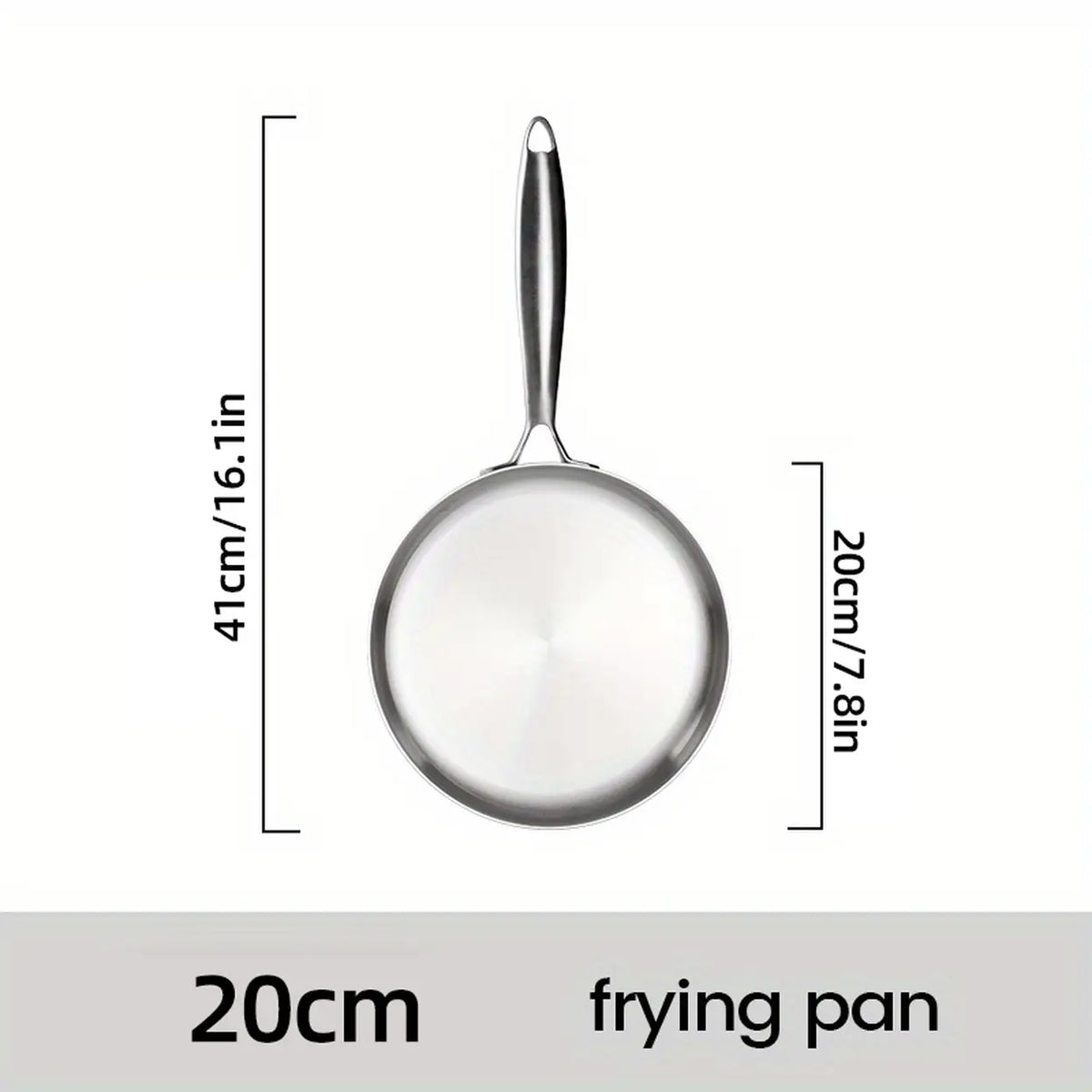 PURE COOK 304 drielaagse RVS koekenpan - 20 cm - inductiegeschikt - zonder deksel