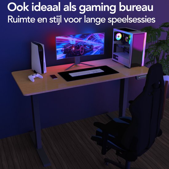 Infinity Goods Zit Sta Bureau Elektrisch Verstelbaar - 140 x 60 CM - Geheugenfunctie - Houtkleur
