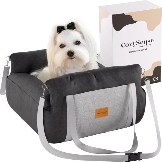 CozySense® Honden Autostoel - Hondenmand Auto voor Kleine Hond - Voorbank & Achterbank - Wasbare Hoes & Ook als Draagtas - Zwart/Grijs