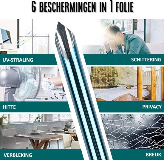 Homewell Zonwerende HR Raamfolie 120x300cm - Statisch Isolerende folie met Spiegeleffect - Zwart (incl. Rakel)