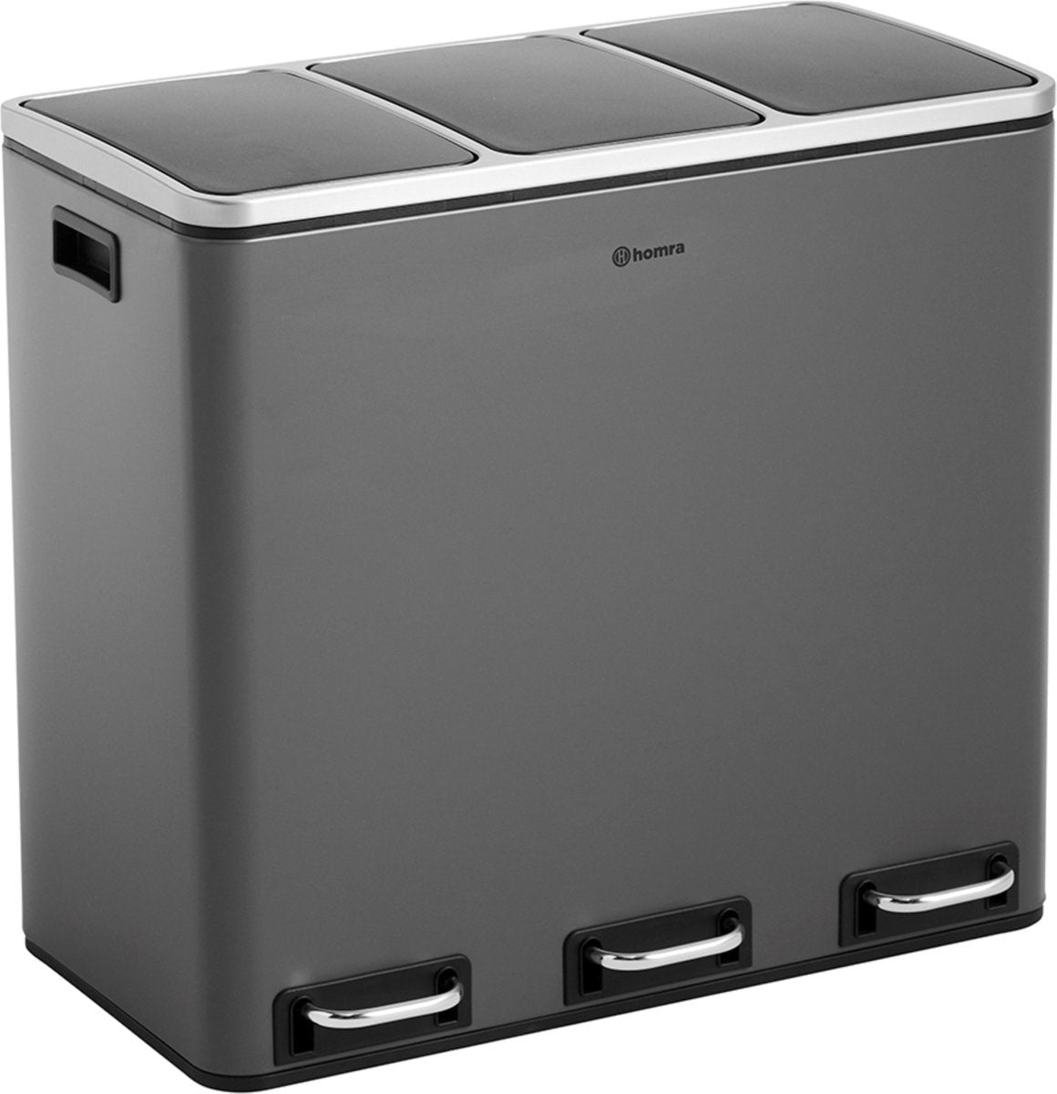 Homra Afvalscheidingsprullenbak – 3 Vakken van 18L – 61,5 x 34,8 x 56,5 cm – Grijs