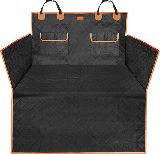 Jake en Jacky Hondendeken Auto Kofferbak - Autodeken Hond - Beschermhoes - Inclusief Opbergzak & Autoriem - Zwart/Oranje - 180x100 cm