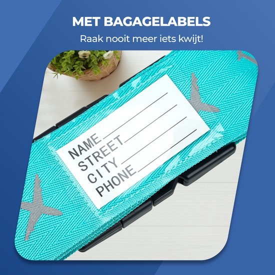 Roegaarden kofferriem met cijferslot - Bagageriem - Kofferslot - Inclusief kofferlabel - Blauw - 2 stuks
