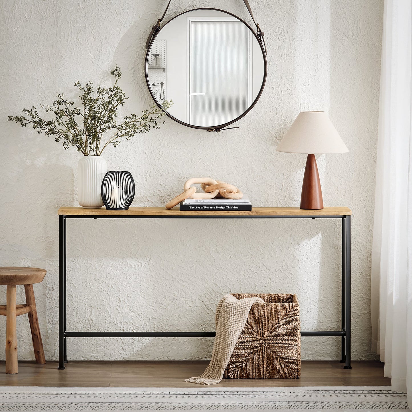 SoBuy FSB19-E Consoletafel / Bijzettafel / Haltafel – 120 x 20 x 65 cm, MDF hout met grijs metalen frame en poten