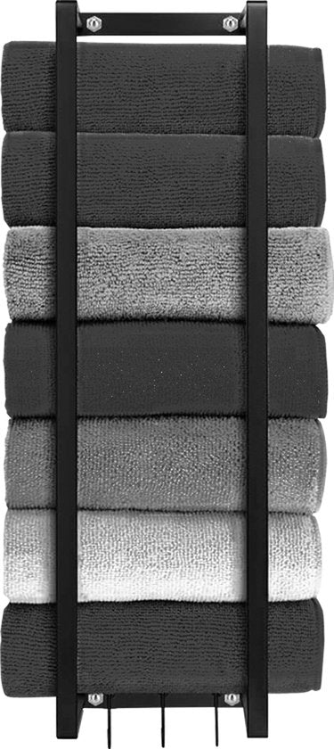 Vonia Handdoekrek - Badkamerrek - Handdoekrek Badkamer - Handdoekhouder - Handdoekenrek - 77,5 x 20 x 14 cm - Zwart