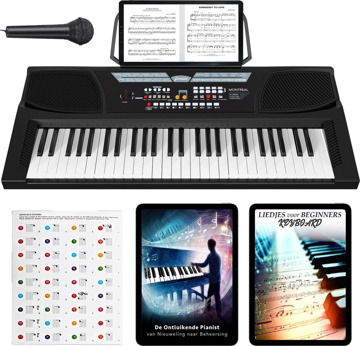 finesse Montreal keyboard piano 54 toetsen – digitale & elektrische piano – pianostickers – e-learning – Montreal – 71,7 x 32,2 x 10,4 cm