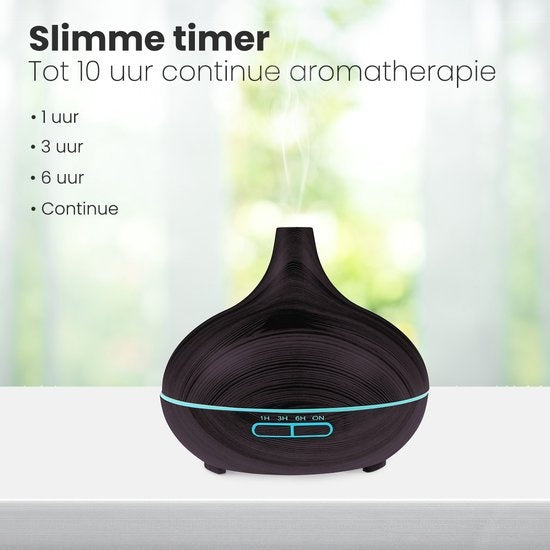 Auronic Aroma Diffuser - 300 ml - Luchtbevochtiger - 7 LED Kleuren - Incl. 2x Olie - Donkerbruin
