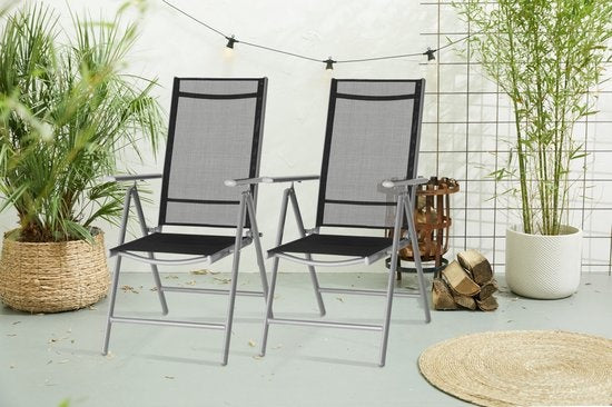 909 Outdoor - Tuinstoelen - Set van 2 - Verstelbare Rugleuning - Inklapbaar - Zitstoelen - Aluminium en Textileen - 69 x 56 x 106 cm