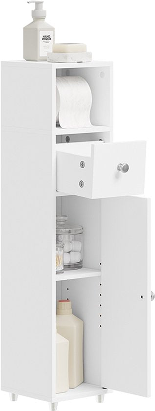 SoBuy Toiletkast BZR219-W - Wastafelkastje met WC-rolhouder - Wit - 85x20x20 cm
