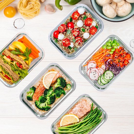 KitchenBrothers Meal Prep Bakjes - Glazen Vershoudbakjes - Luchtdicht - BPA Vrij - 1L - Glas - 5 Stuks