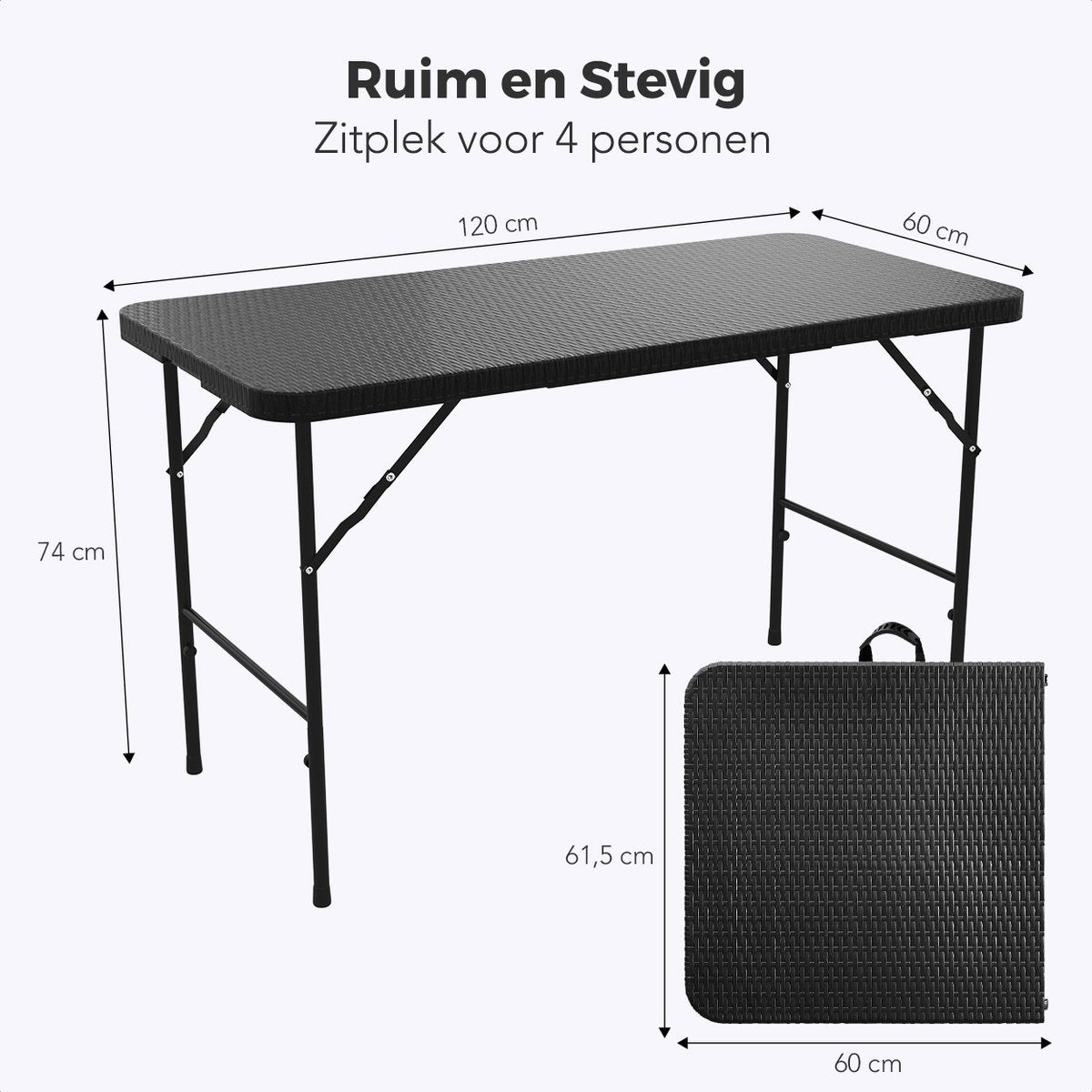 LifeGoods Inklapbare Tafel - 120 cm - Campingtafel - 4 Personen - Vouwtafel - Zwart