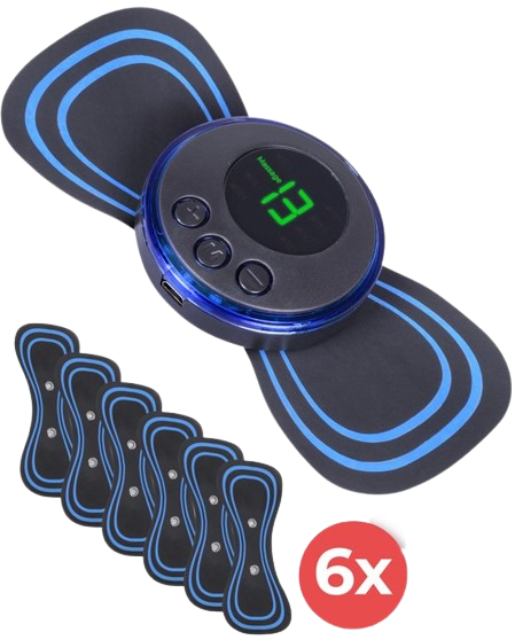 Nuvance - EMS Massage Apparaat met Bediening - 6 Herbruikbare Massage Matjes - Stimuleert Bloedsomloop - Geschikt voor Rug, Armen en Benen - Draadloos - 8 Standen en 19 Intensiteiten - Zwart/Blauw