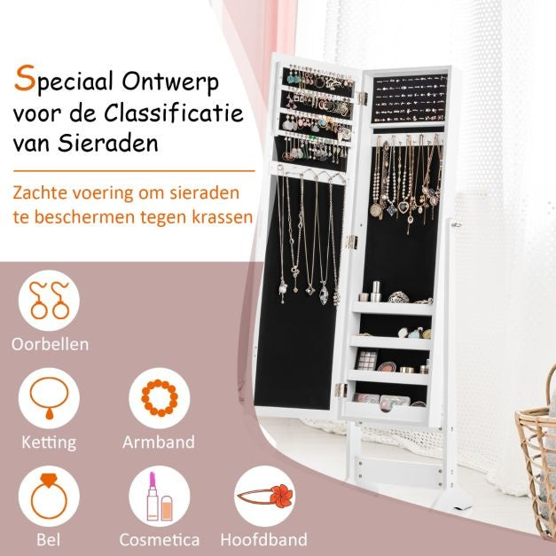 Coast 2-in-1 Sieradenkast Met Spiegel - Kantelbaar - 35 x 30 x 144 cm - Wit