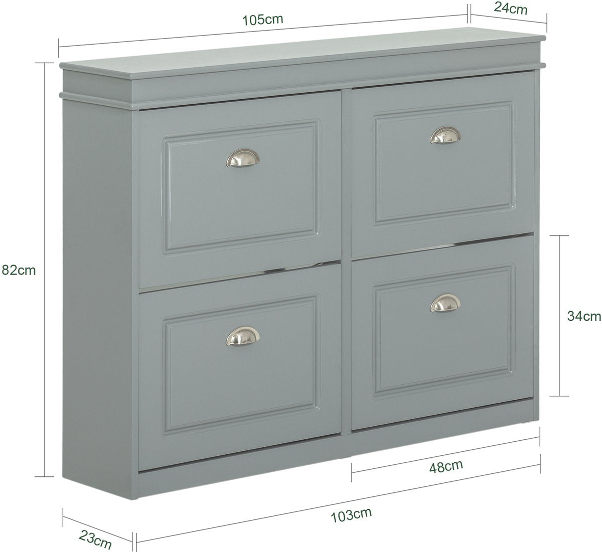 SoBuy FSR79-HG Schoenenkast met 4 Kleppen – Schoenenmeubel met 8 Planken – Ruimtebesparend Schoenenrek voor Hal – Grijs MDF – 105x83x24cm