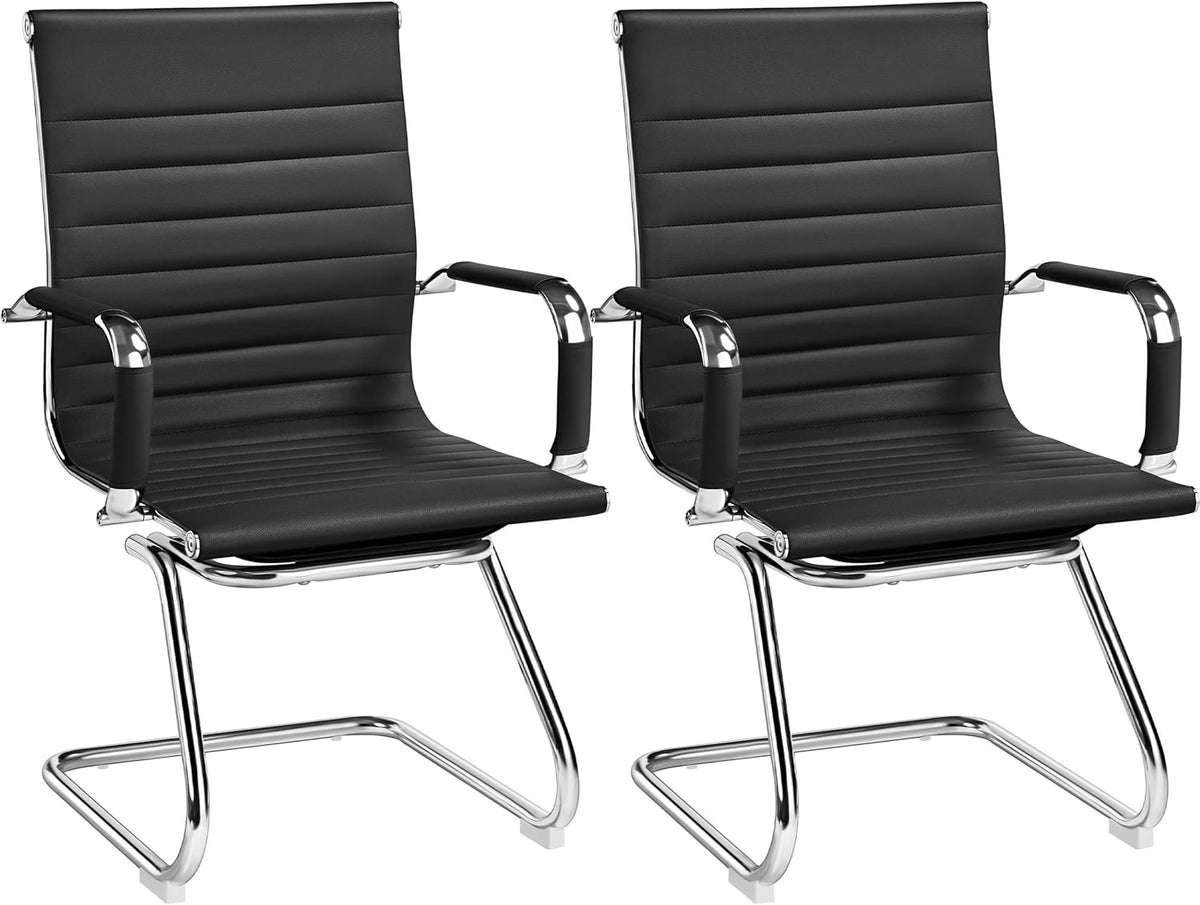Eetkamerstoelen met Armleuningen Set van 2 PU Kunstleer met Verchroomd Frame Zwart