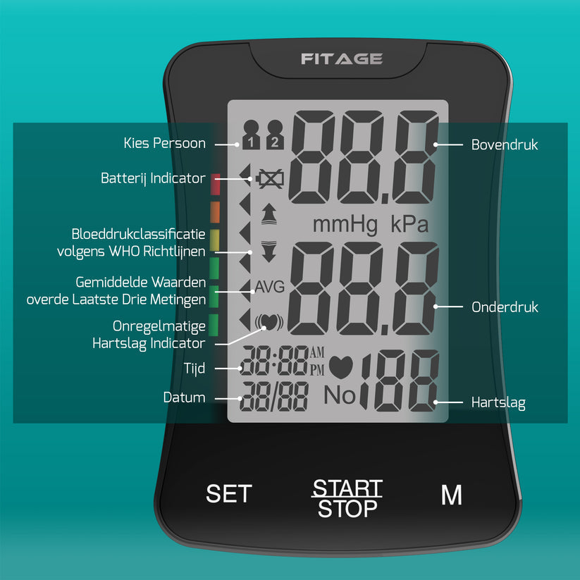 Fitage Bovenarm bloeddrukmeter - Nederlandse voorleesfunctie - Manchet 22–42 cm - Zwart