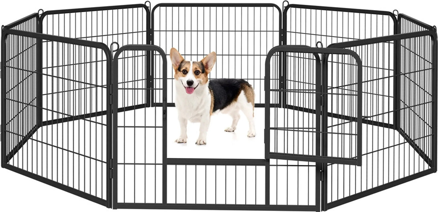 Yaheetech Puppyren Opvouwbaar – Voorzien Van 8 Panelen Met Deur En Grondpinnen En Waterafstotende Coating – Voor Puppy’s Konijnen En Kleine Huisdieren – Zwart Metaal – 80 x 60 cm