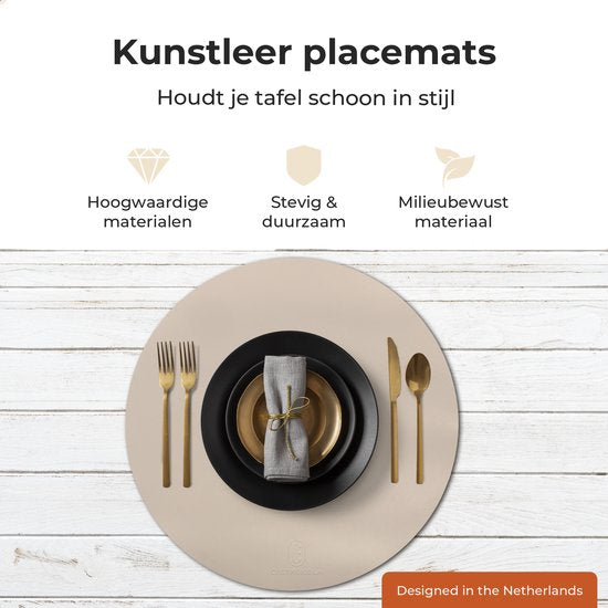 Castagnola Lederlook Placemats - Antislip Placemat van Kunstleer - Waterafstotende Onderlegger - Onderzetter - 6 Stuks - Diameter 38 cm - Offwhite