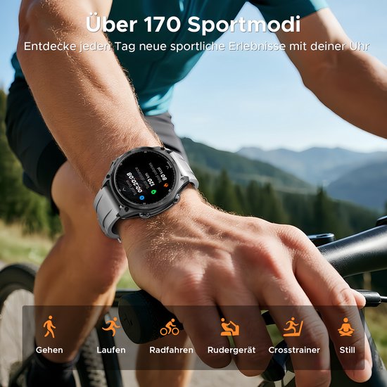 DOOGEE Anywise W1 Pro -Militair smartwatch-AI spraakbesturing-5ATM-Dual band GPS-Offline kaarten-170 sportmodi-1,43 inch AMOLED-Fitnesstracker-Bellen en gebeld worden-18 dagen extra lange batterijduur-Zaklamp-Geschikt voor Android en iPhone