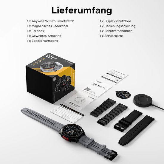 DOOGEE Anywise W1 Pro -Militair smartwatch-AI spraakbesturing-5ATM-Dual band GPS-Offline kaarten-170 sportmodi-1,43 inch AMOLED-Fitnesstracker-Bellen en gebeld worden-18 dagen extra lange batterijduur-Zaklamp-Geschikt voor Android en iPhone