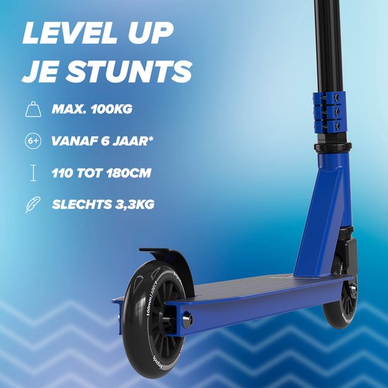 LifeGoods Stuntstep Fly X - 6+ Jaar - Step voor Kinderen - Jongens/Meisjes - 100mm - 100KG - Zwart/Blauw