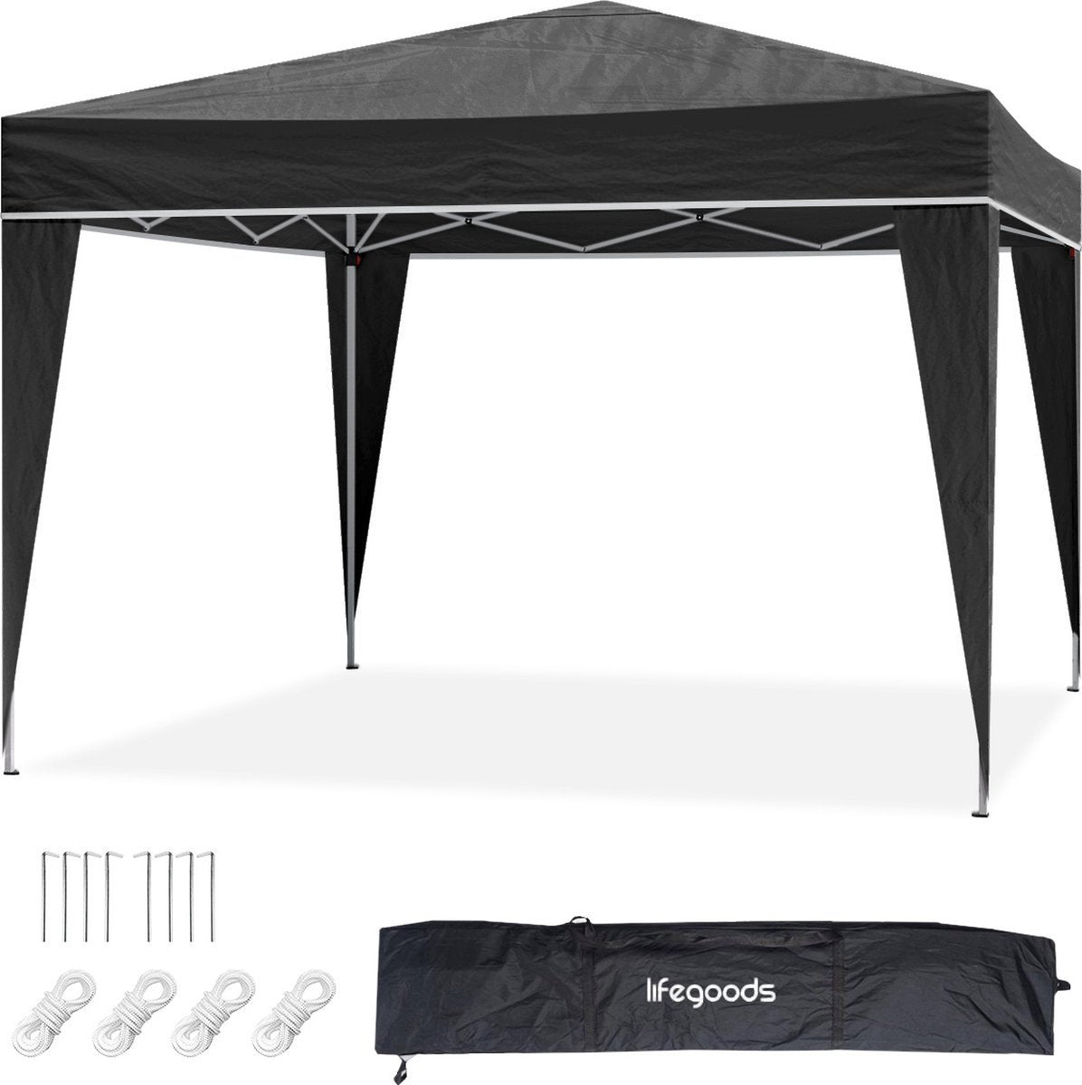 LifeGoods Partytent - Paviljoen - EasyUp - Opvouwbaar - Waterdicht - Met Draagtas - 300 x 300 cm - Zwart