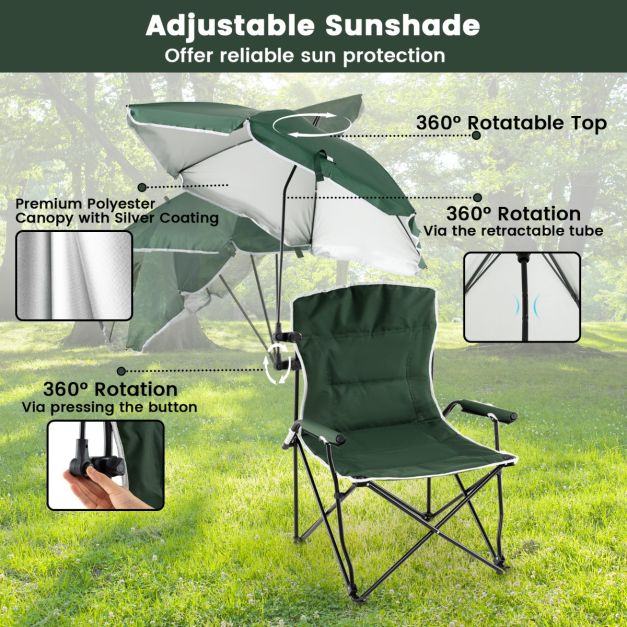 Coast Vouwbare Campingstoel met Parasol - Gepolsterd - 150 kg - Draagtas