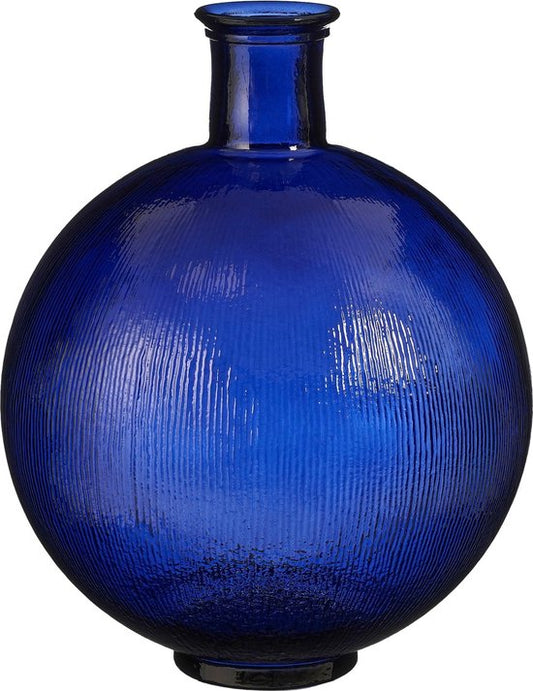 Mica Decorations Firenza Fles Vaas - H42 x Ø34 cm - Gerecycled Glas - Donkerblauw
