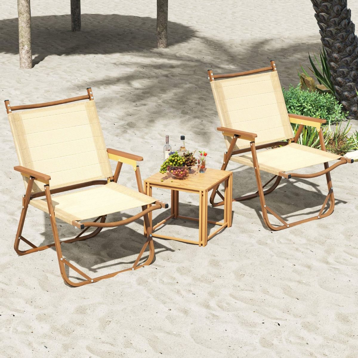 Coast Set van 2 Inklapbare Campingstoelen - Lichtgewicht aluminium frame - Ergonomisch ontwerp - Beige