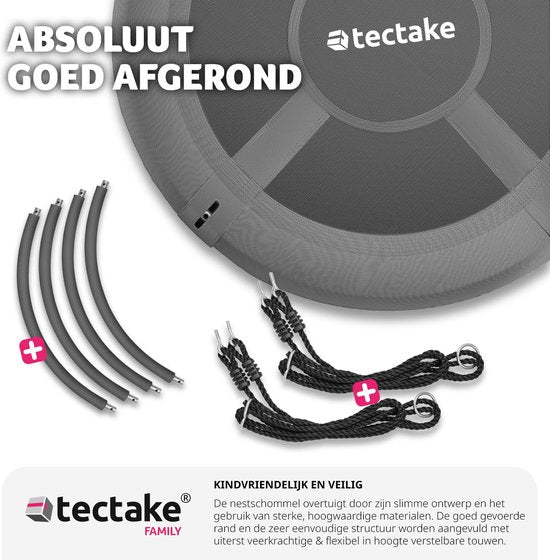 tectake® - Nestschommel - Mandschommel draagvermogen van max. 300 kg - Schommel voor kinderen en volwassenen - Tuinschommel voor buiten of hangstoel voor binnen - Speelgoed voor in de tuin of kinderkamer - Ø 100 cm