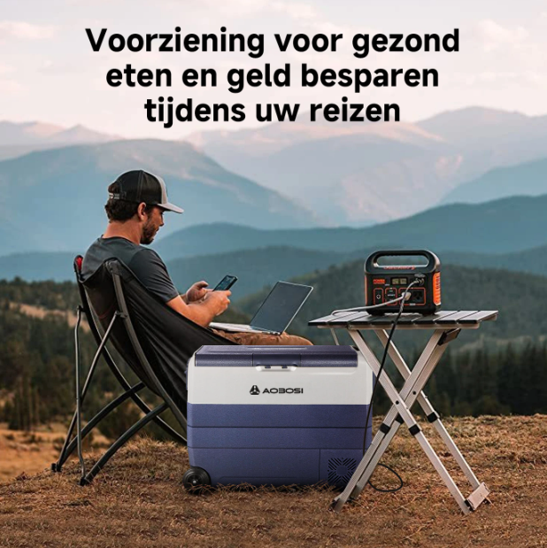 AAOBOSI 60L Compressor Koelbox Dual Zone - App-bediening - 12/24V & 230V - Zwart