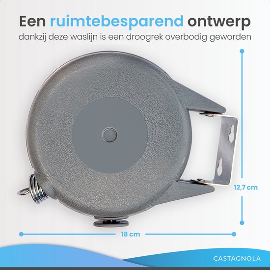 Castagnola Roldrooglijn - Waslijn Uittrekbaar - Waslijndraad - Drooglijn 12 Meter - Draagkracht tot 13 Kg