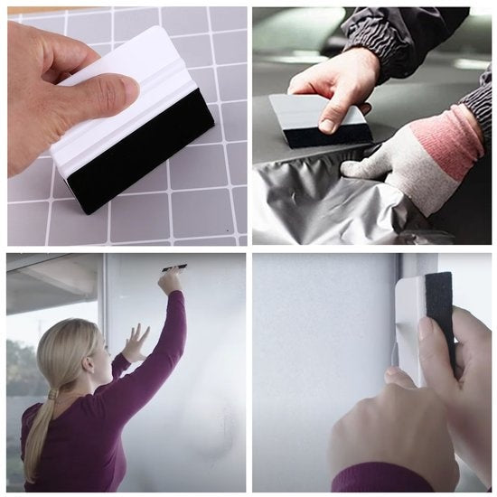 Homewell® Rakel met vilt en folie mes - Rubberen Squeegee (Toolset voor raamfolie, carwrap, plakfolie, keuken wrappen) 10x7,5cm