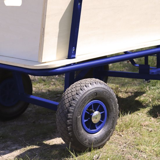 Sunny Billy Beach Wagon Bolderkar Blauw - Blank hout - Bolderwagen met luchtbanden - 94x61x97cm