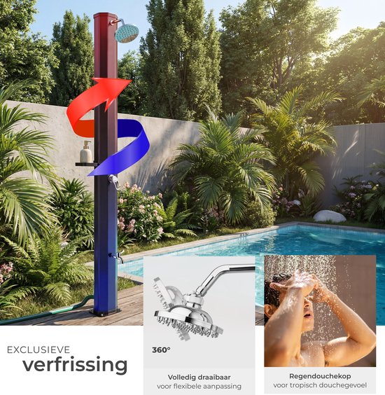 tectake® Buitendouche - Solar - 35L - Warm Water tot 60°C - Met Beschermhoes en Zeepbakje - Tuinslangaansluiting - Tuindouche met grote verstelbare douchekop en voetkraan - Zonnedouche - Campingdouche op Zonneenergie - Zwart