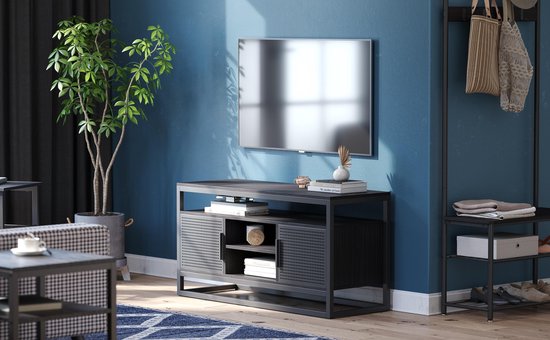 O'DADDY® Wandtafel - Sidetable Industrieel - met 2 gaasplanken - Bijzettafel 60x30x60 cm - Haltafel - kleur zwart / donkergrijs