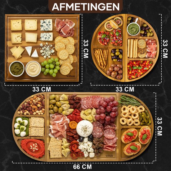 Villux Tapasplank - Borrelplank - Serveerplank - Kaasplank - Hapjesplank - Taspasplank Acacia - Borrelplank Magnetisch- Inclusief Ebook - 66CM