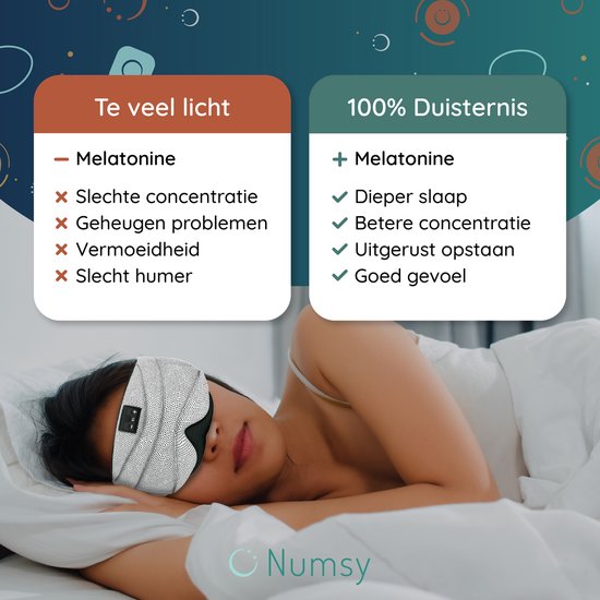 Numsy Slaapmasker met Bluetooth - Batterij vermogen 8 uutjes - 100% Katoen - Lichtgrijs